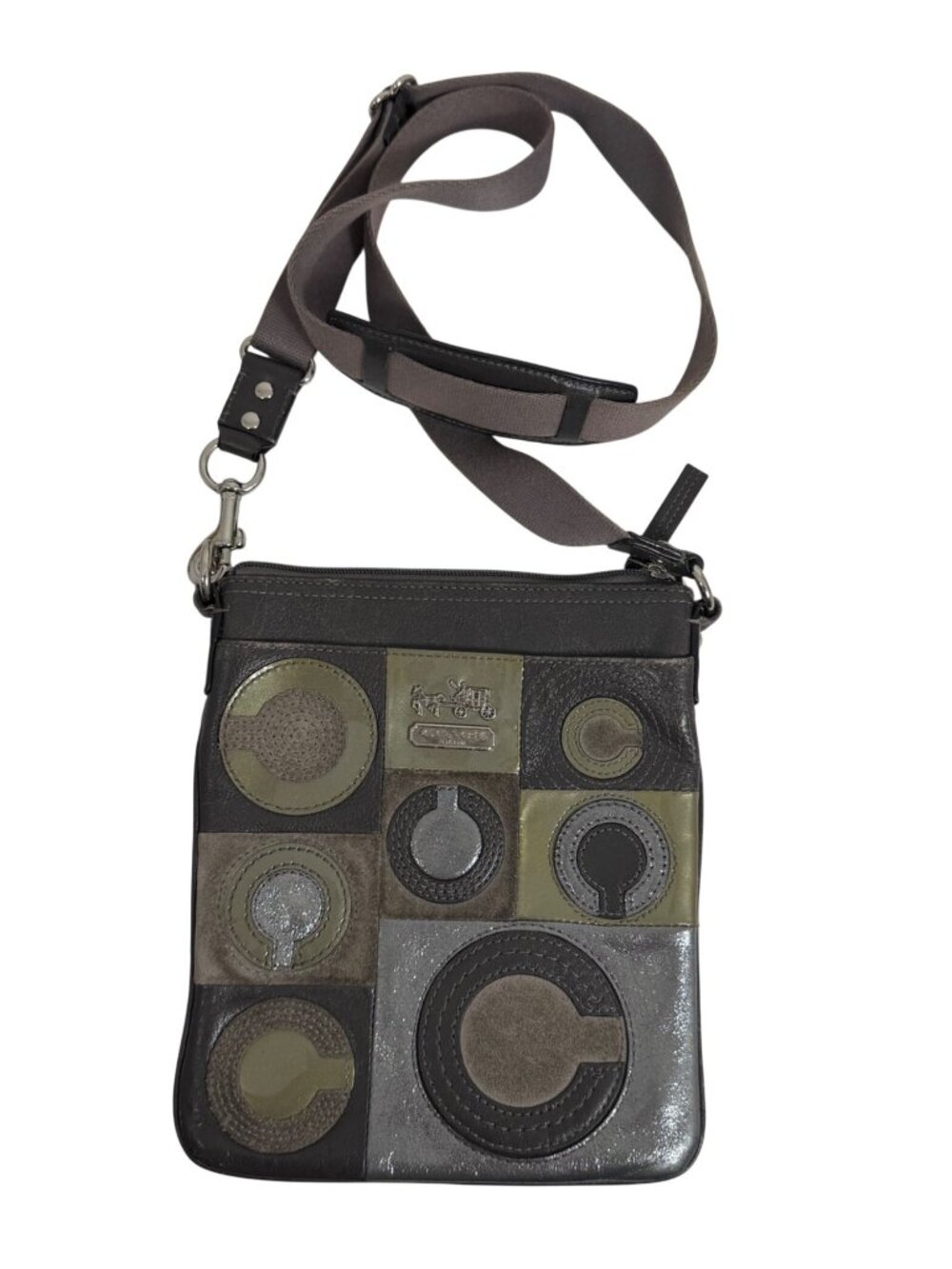 COACH Leather Suede Op Art Patchwork Gray Crossbody Swingpack 44299 NO TAG